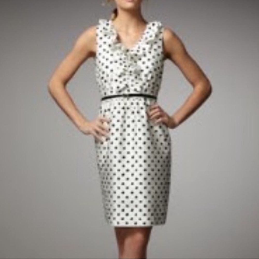 Kate‎ Spade 100% Silk Natalia Polka Dot Dress sleeveless Ruffled collar 6